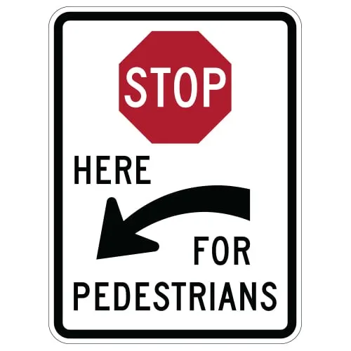 R1 5cl stop here for pedestrians left sign