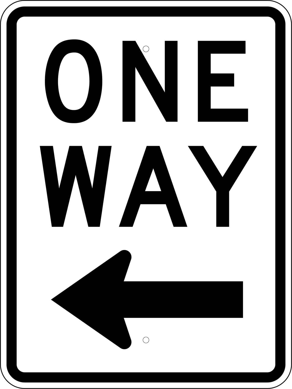 R6 2l one way left vert sign