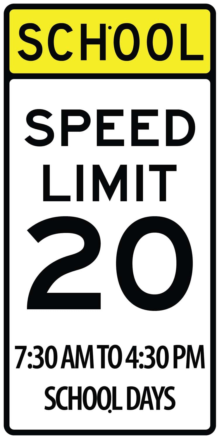S5 1 school speed limit 20 school days sign