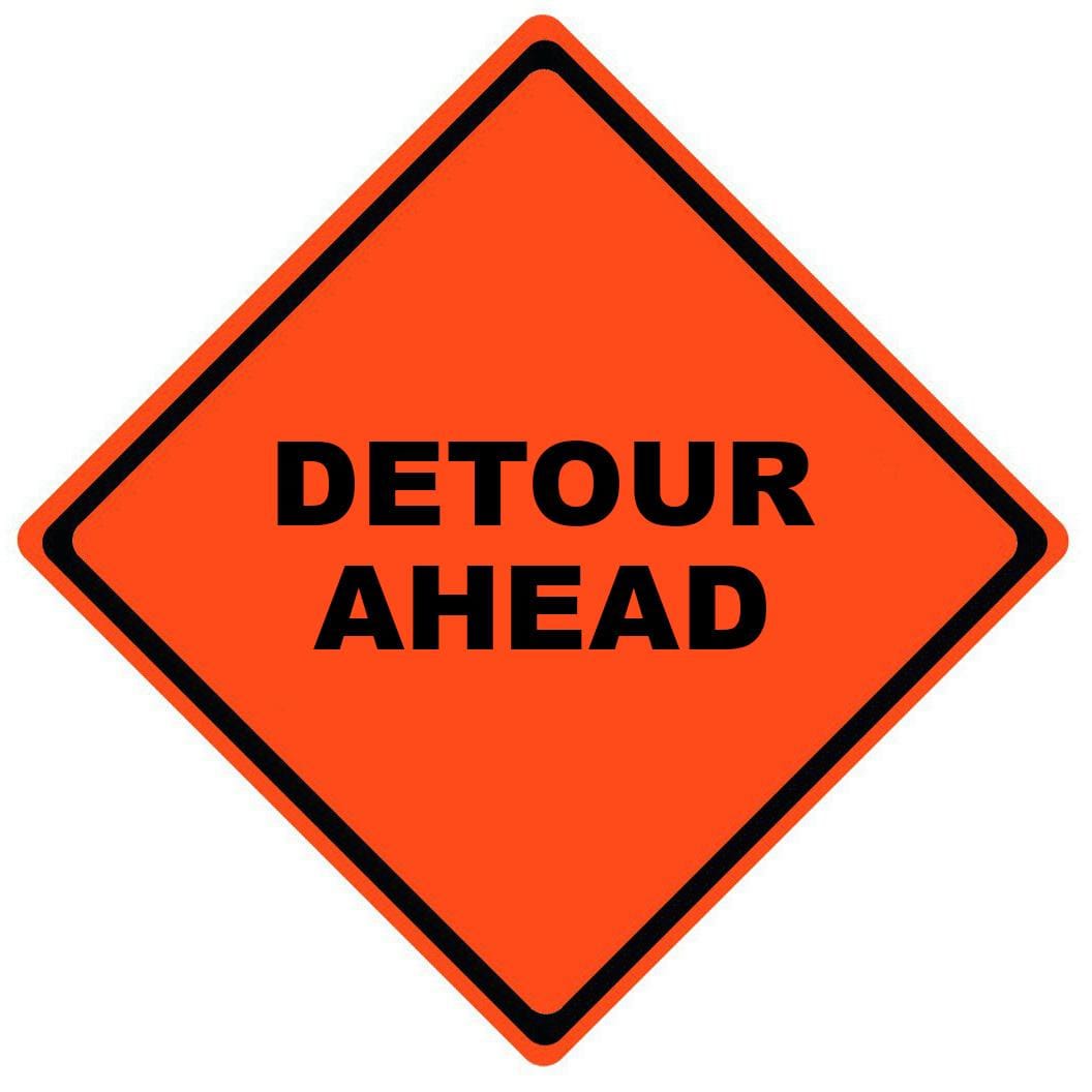 detour ahead roll up sign