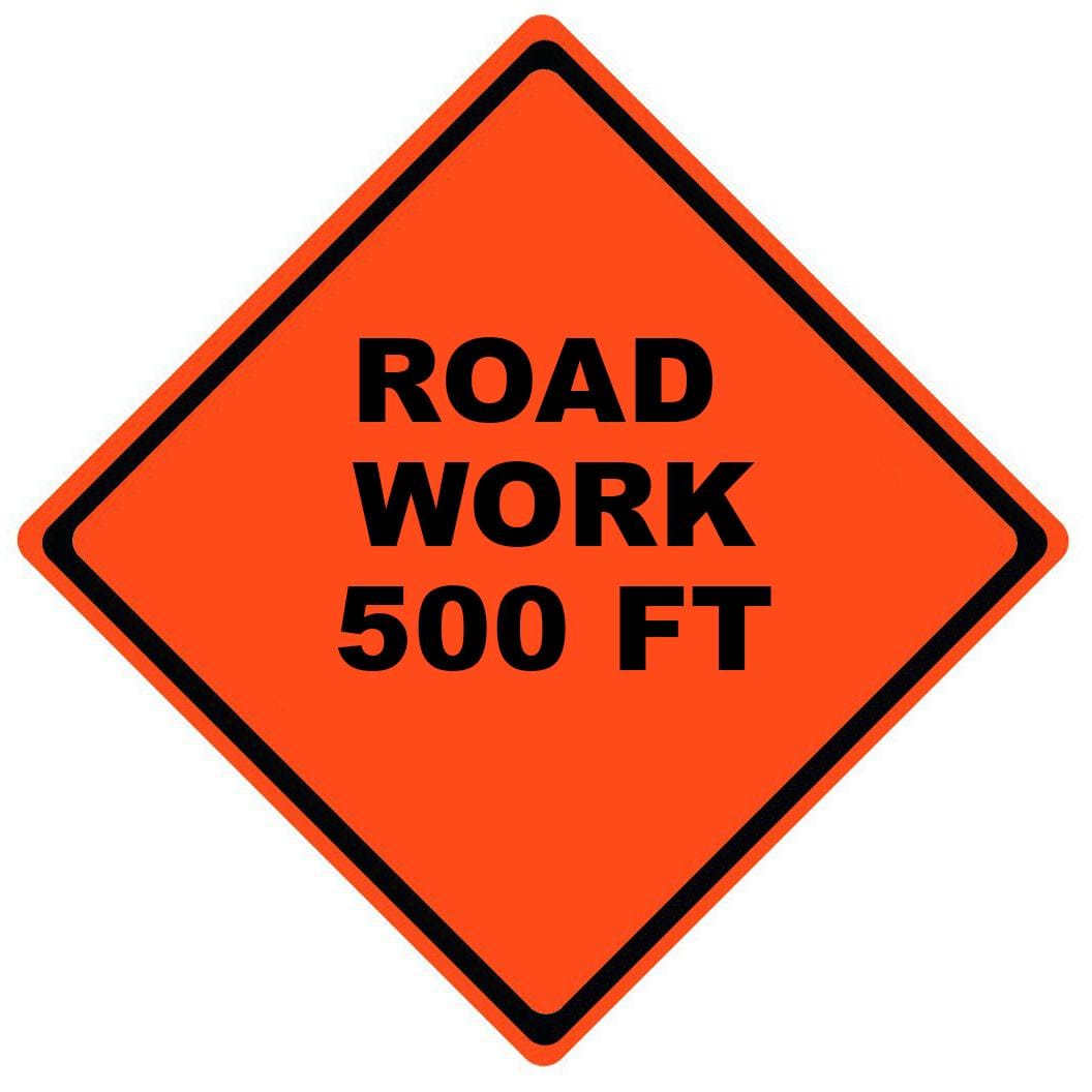 road work 500 ft roll up sign