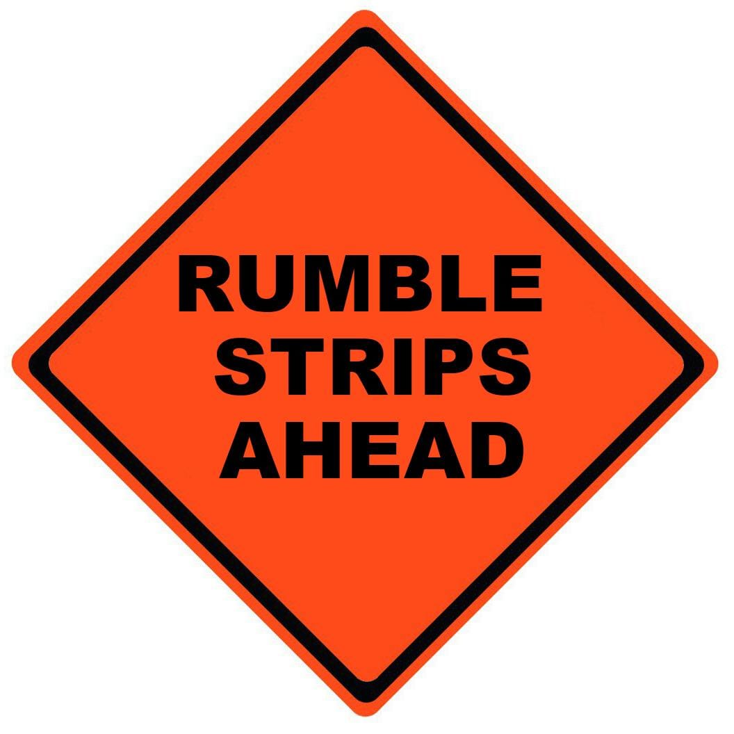 rumble strips ahead roll up sign