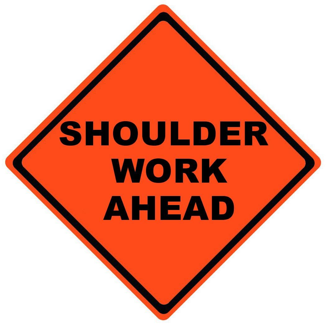 shoulder work ahead roll up sign